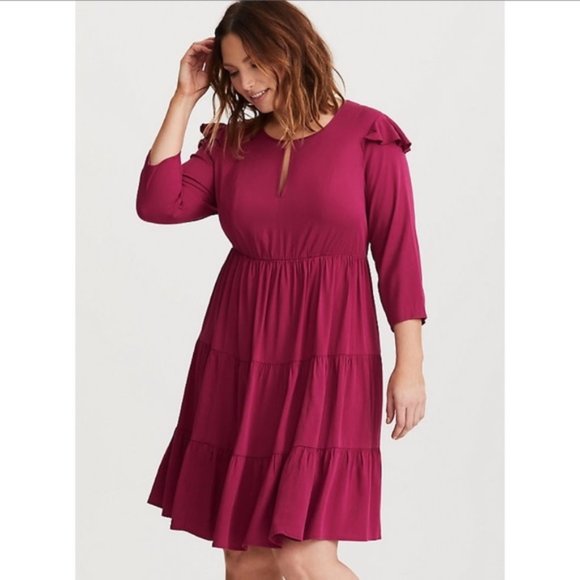 torrid Dresses & Skirts - TORRID Pink Challis Skater Tiered Dress Keyhole 4